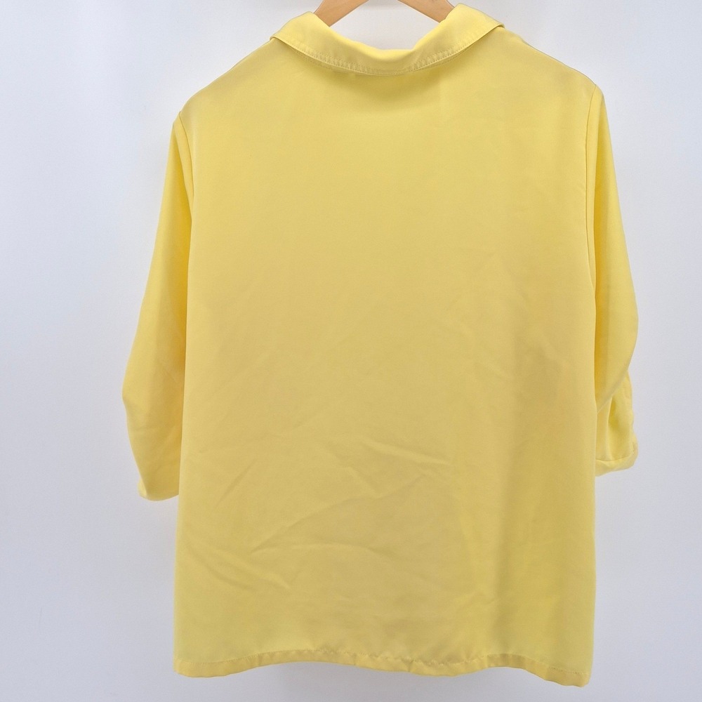 Susan Graver Women's Large Yellow Button Front Utility Blouse Roll Tab Sleeve - Picture 9 of 11